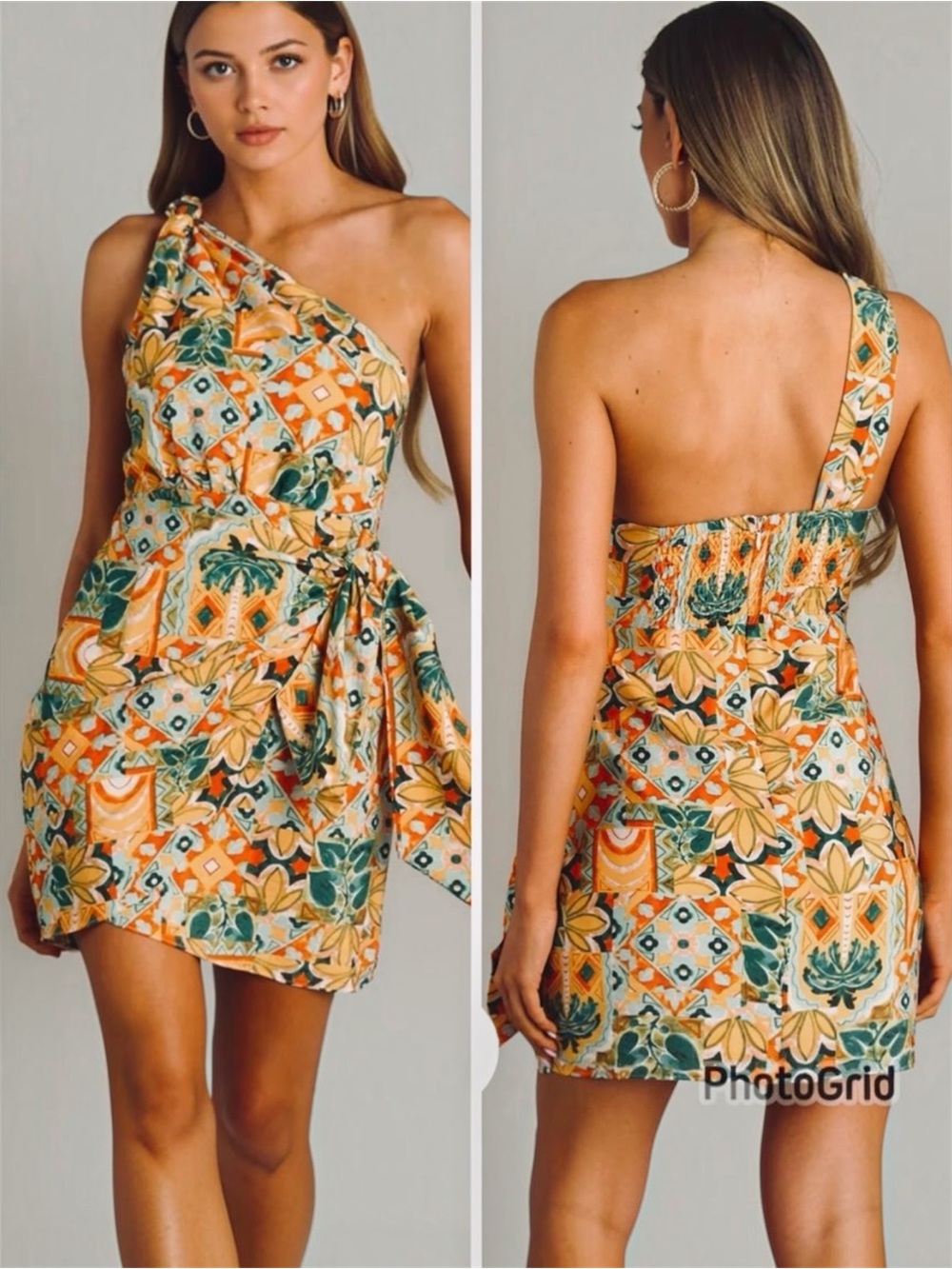 Dress Forum One Shoulder Caribbean Wrap & Knotted Tropical Dress  Small